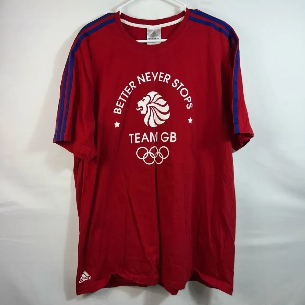 Adidas Three Blue Stripe Great Britain Red Short Sleeve Tee 0626